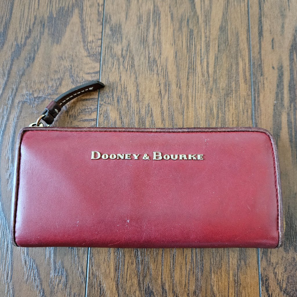 Vintage Dooney Bourke Red Leather Zip Around Wallet Gold Hardware